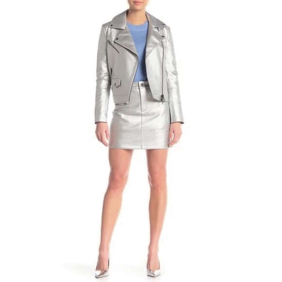 NWT Rebecca Minkoff Metallic Faux Leather Skirt - Picture 4 of 13